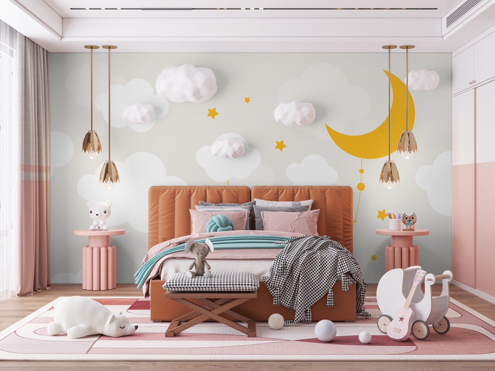 Fotobehang de maan heeft een gouden tint en kleine sterren