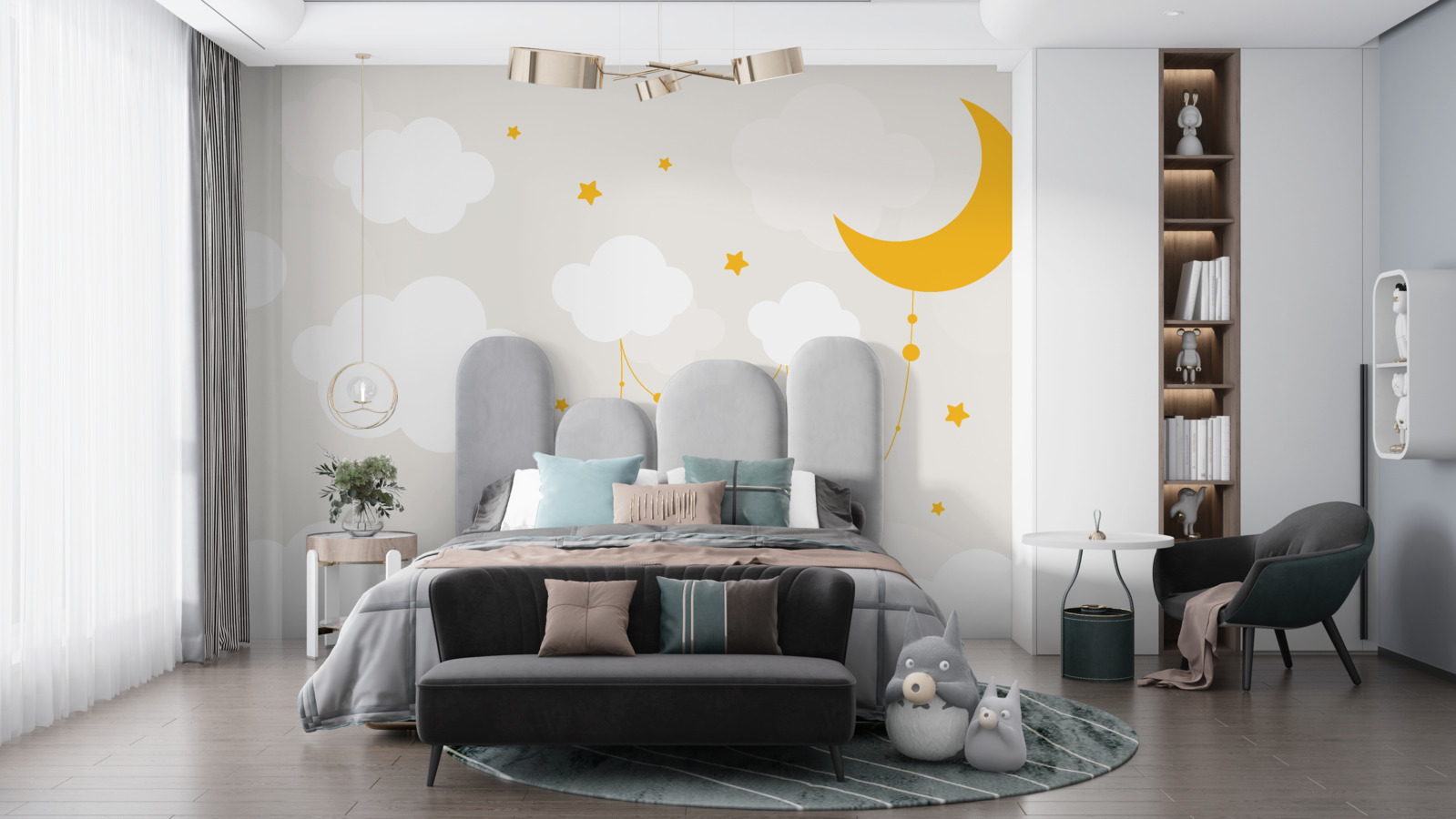 Fotobehang de maan heeft een gouden tint en kleine sterren