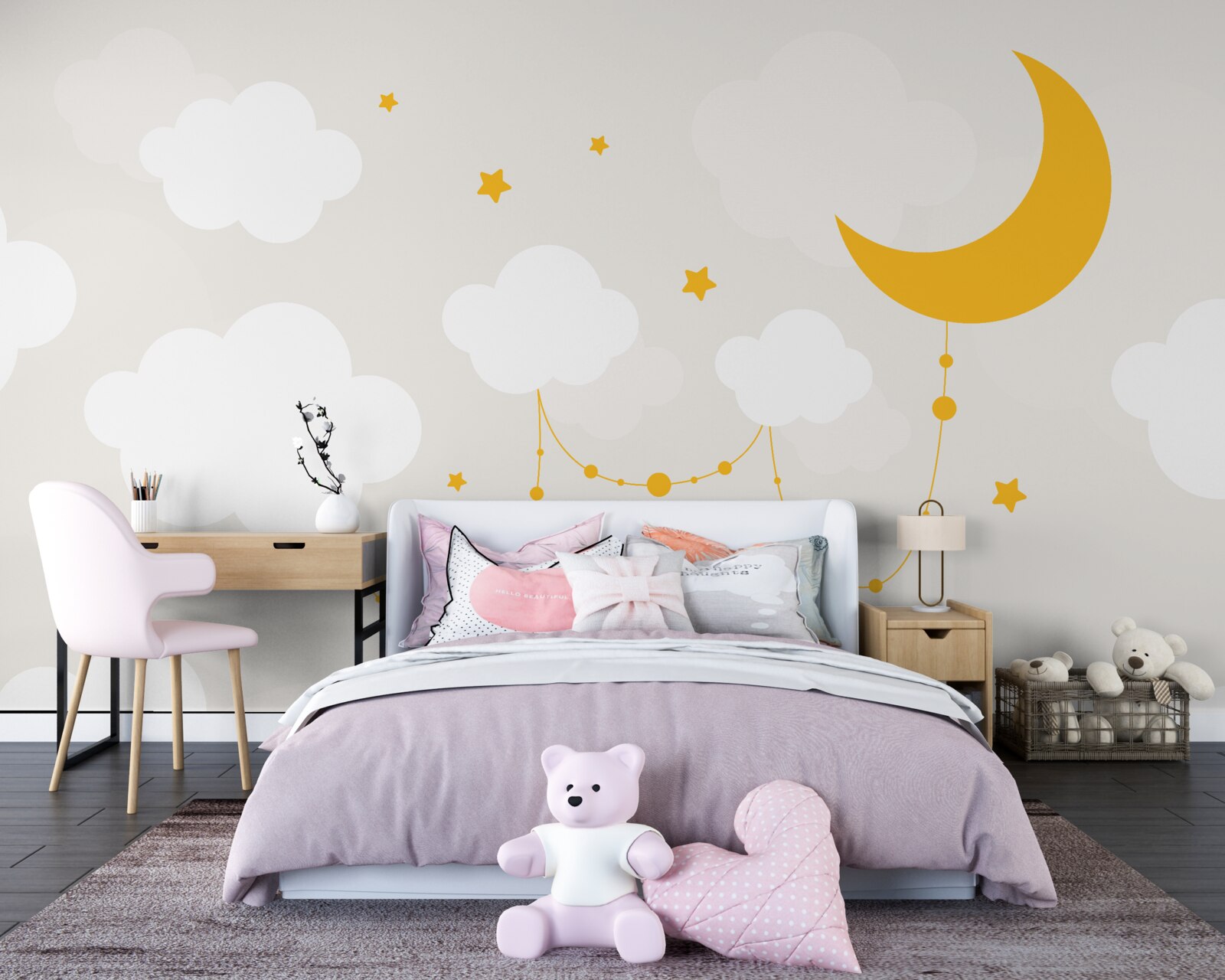 Fotobehang de maan heeft een gouden tint en kleine sterren