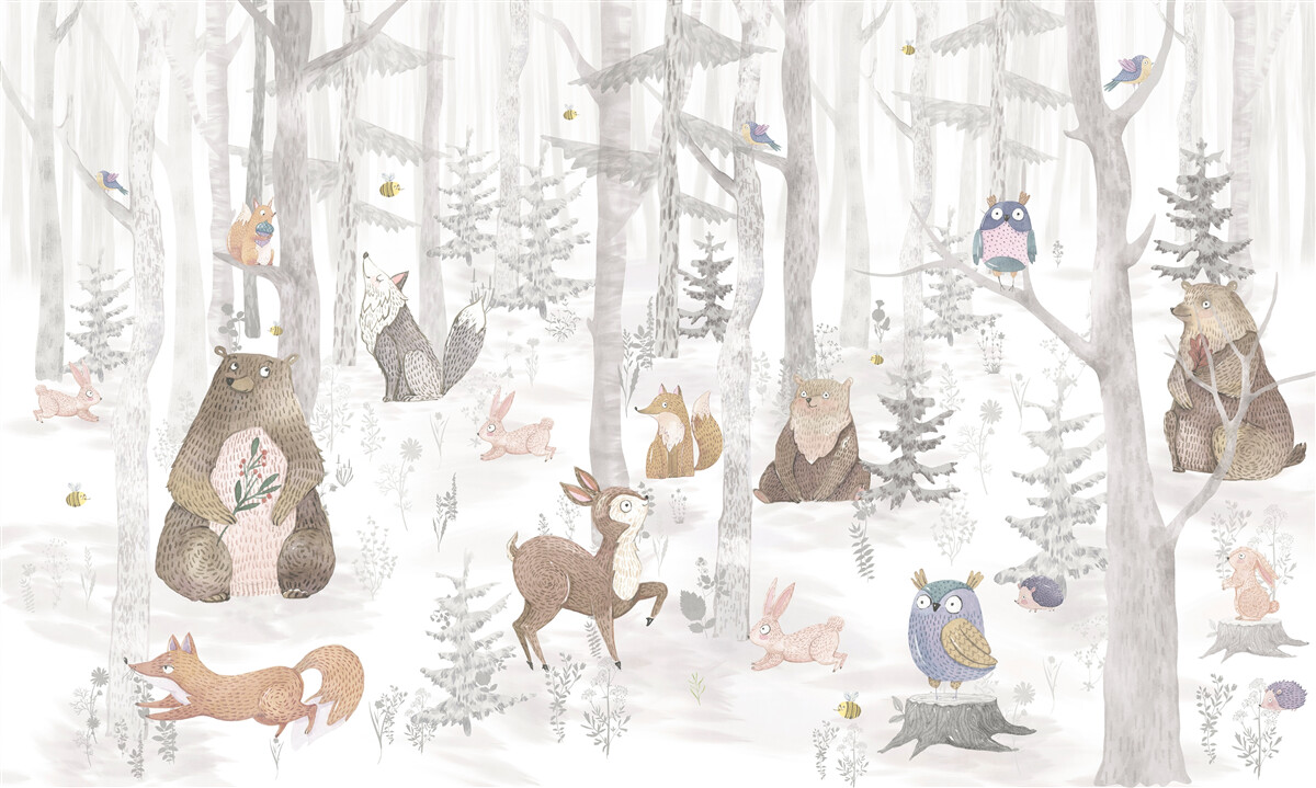 Fotobehang beren en verschillende andere dieren leven in het bos