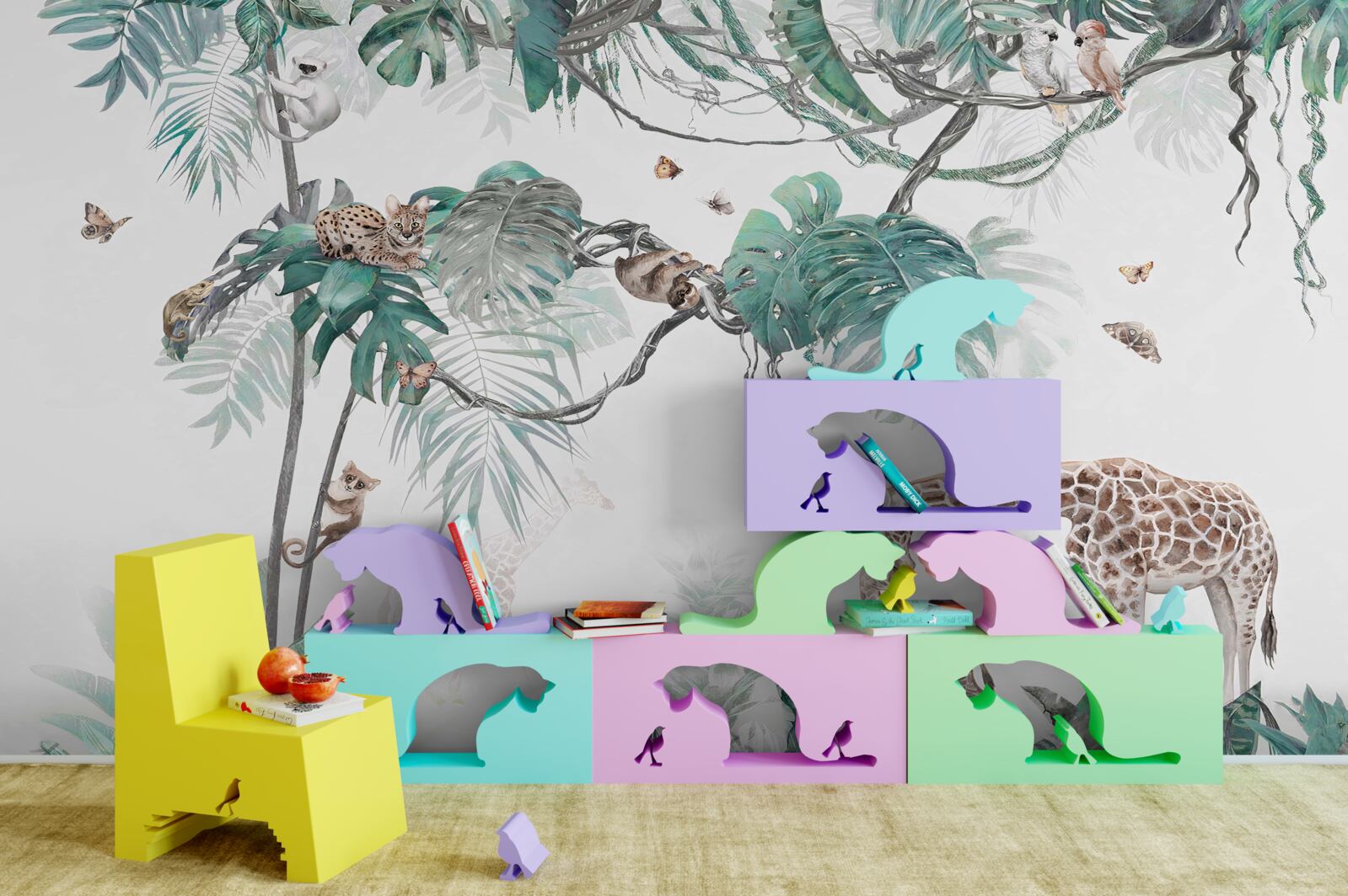 Fotobehang dieren brengen hun vrije tijd door in het bos