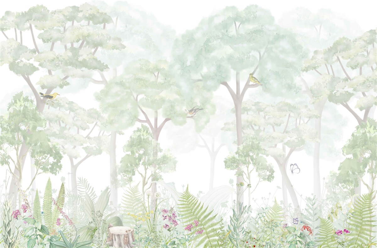 Fotobehang bos geschilderd in bleke aquareltinten