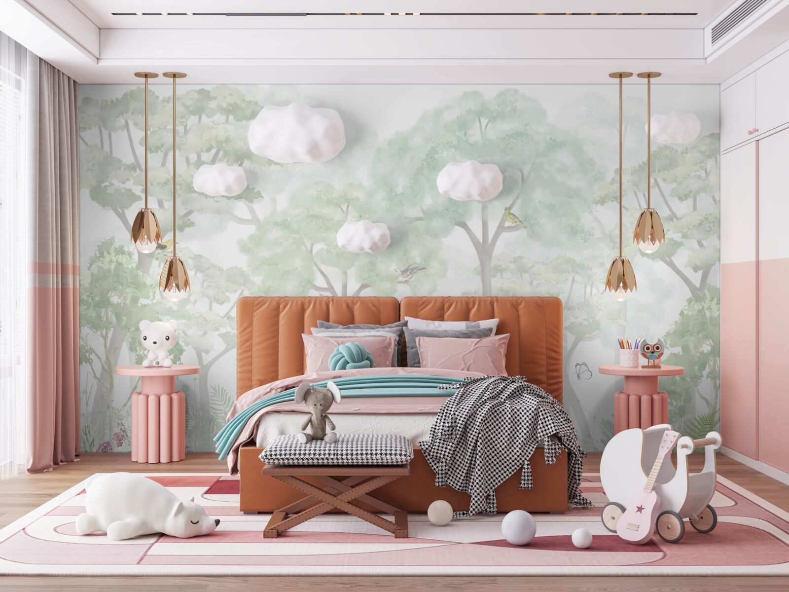 Fotobehang bos geschilderd in bleke aquareltinten