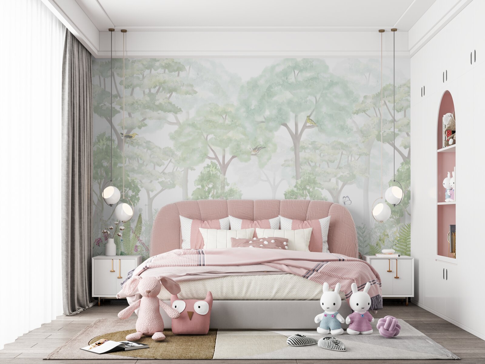 Fotobehang bos geschilderd in bleke aquareltinten