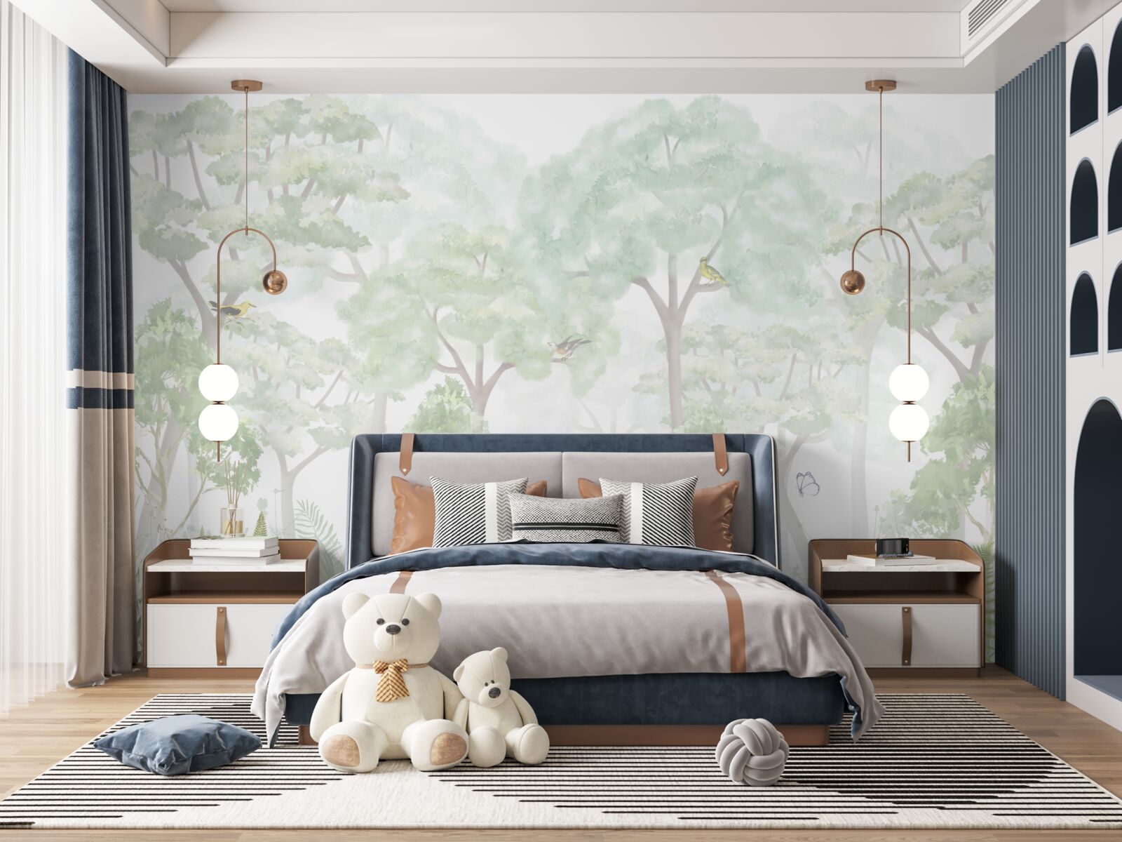 Fotobehang bos geschilderd in bleke aquareltinten