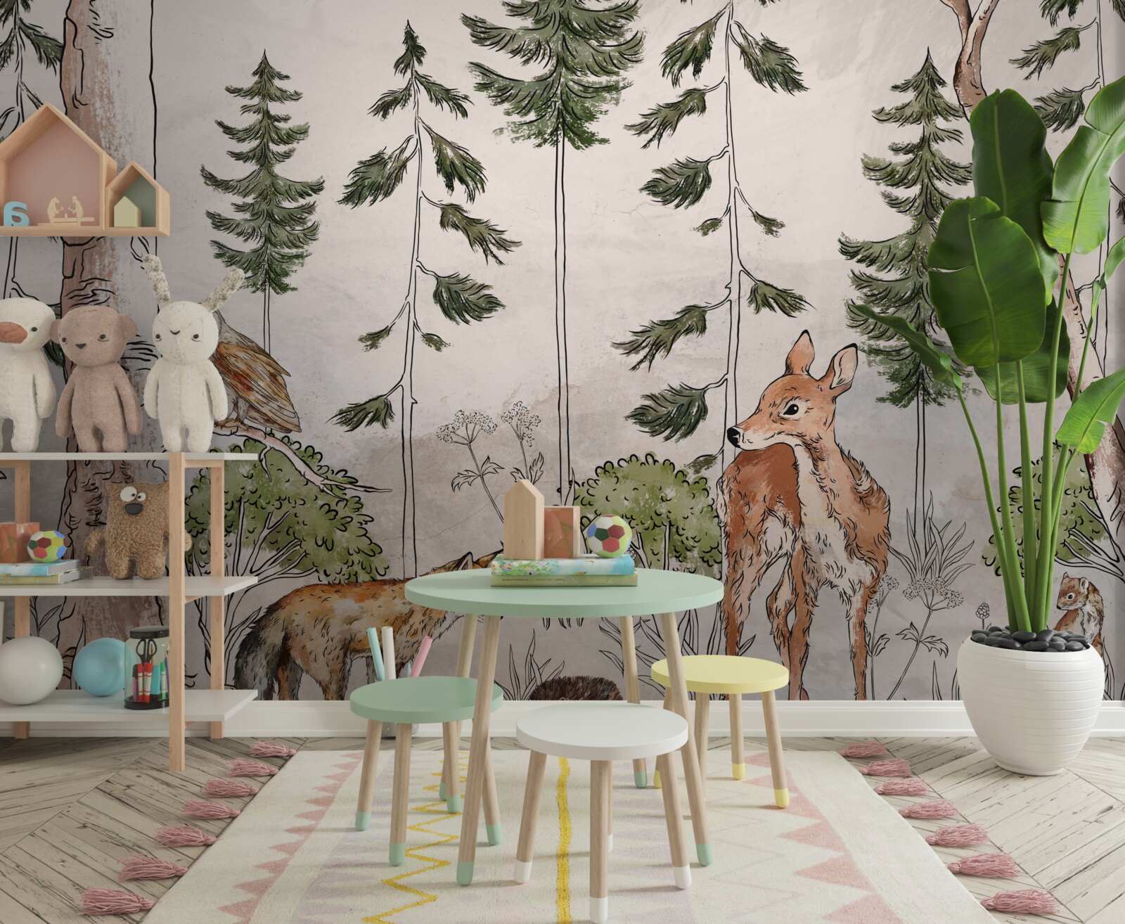 Fotobehang dieren die door het bos trekken