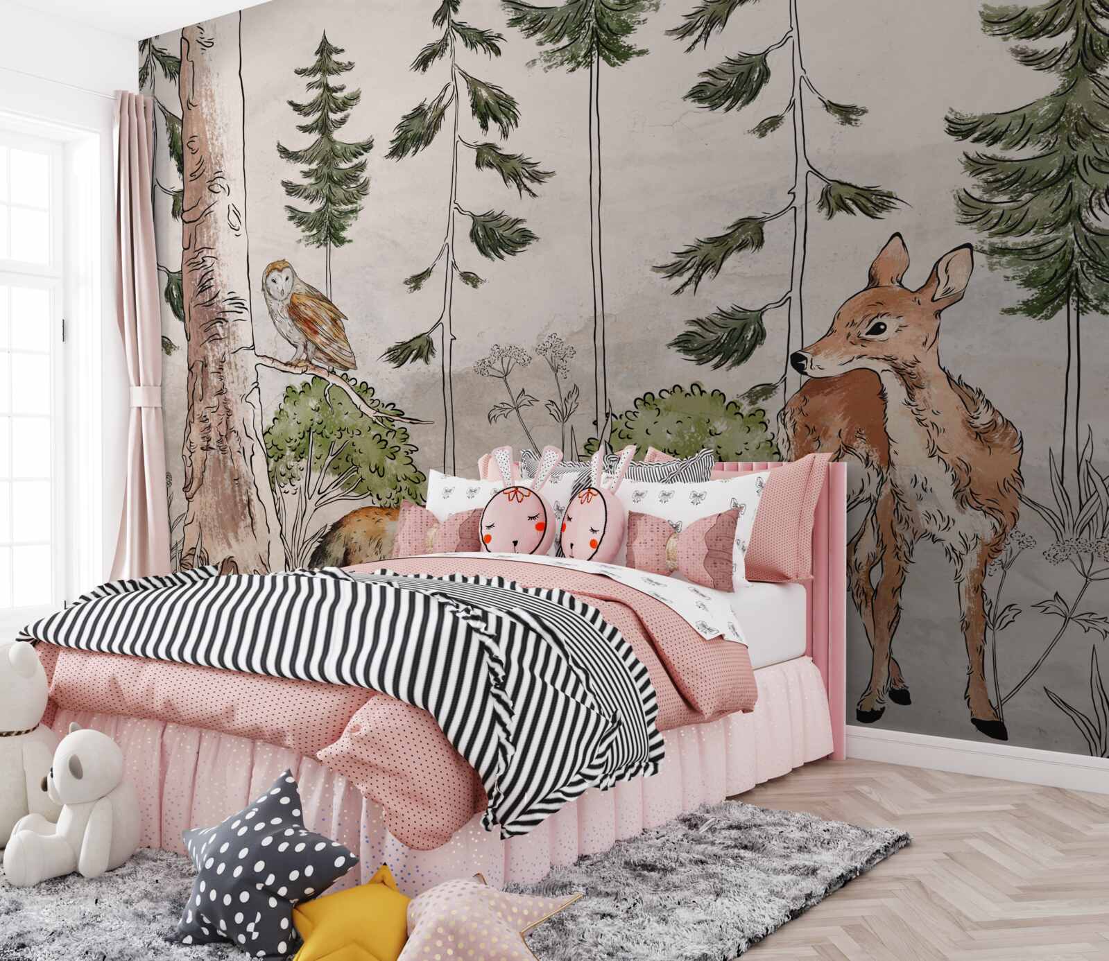 Fotobehang dieren die door het bos trekken