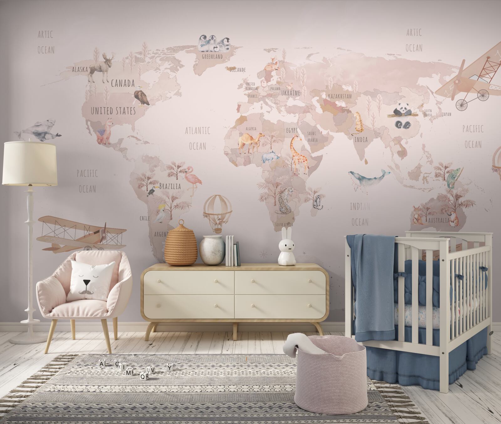 Fotobehang een wereldkaart zonder verzadigde kleuren