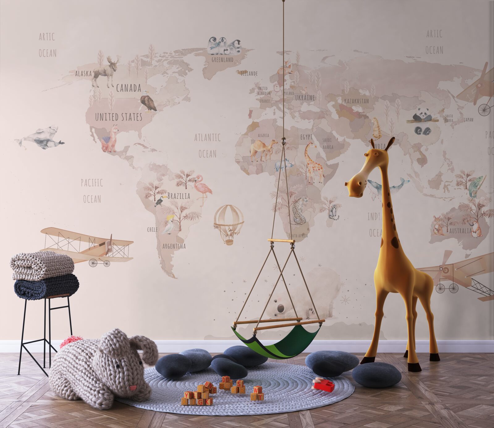 Fotobehang een wereldkaart zonder verzadigde kleuren