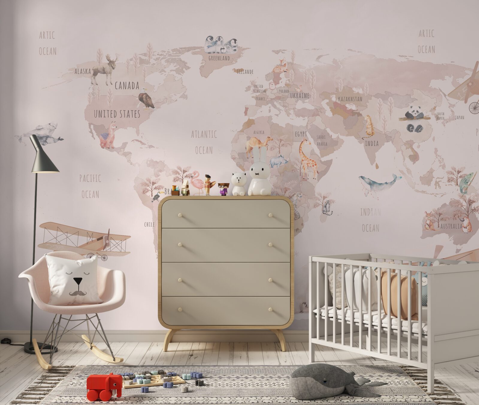 Fotobehang een wereldkaart zonder verzadigde kleuren