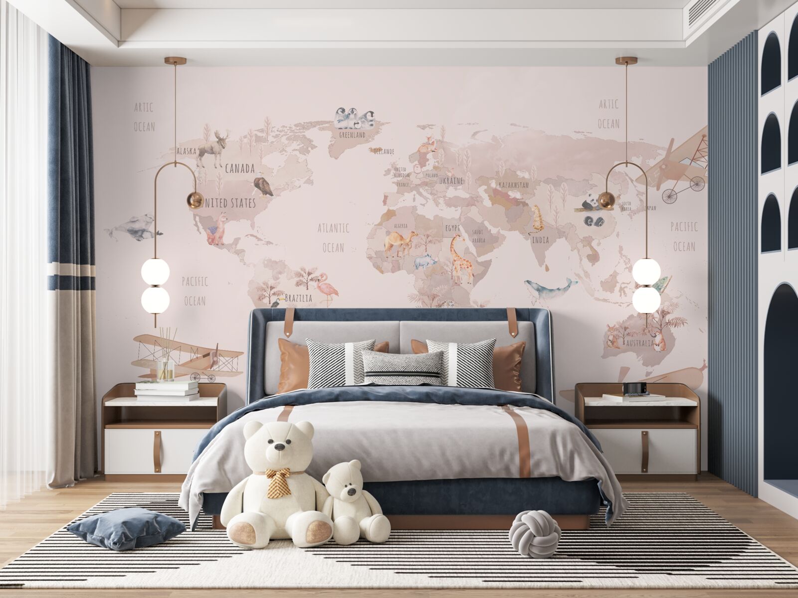 Fotobehang een wereldkaart zonder verzadigde kleuren