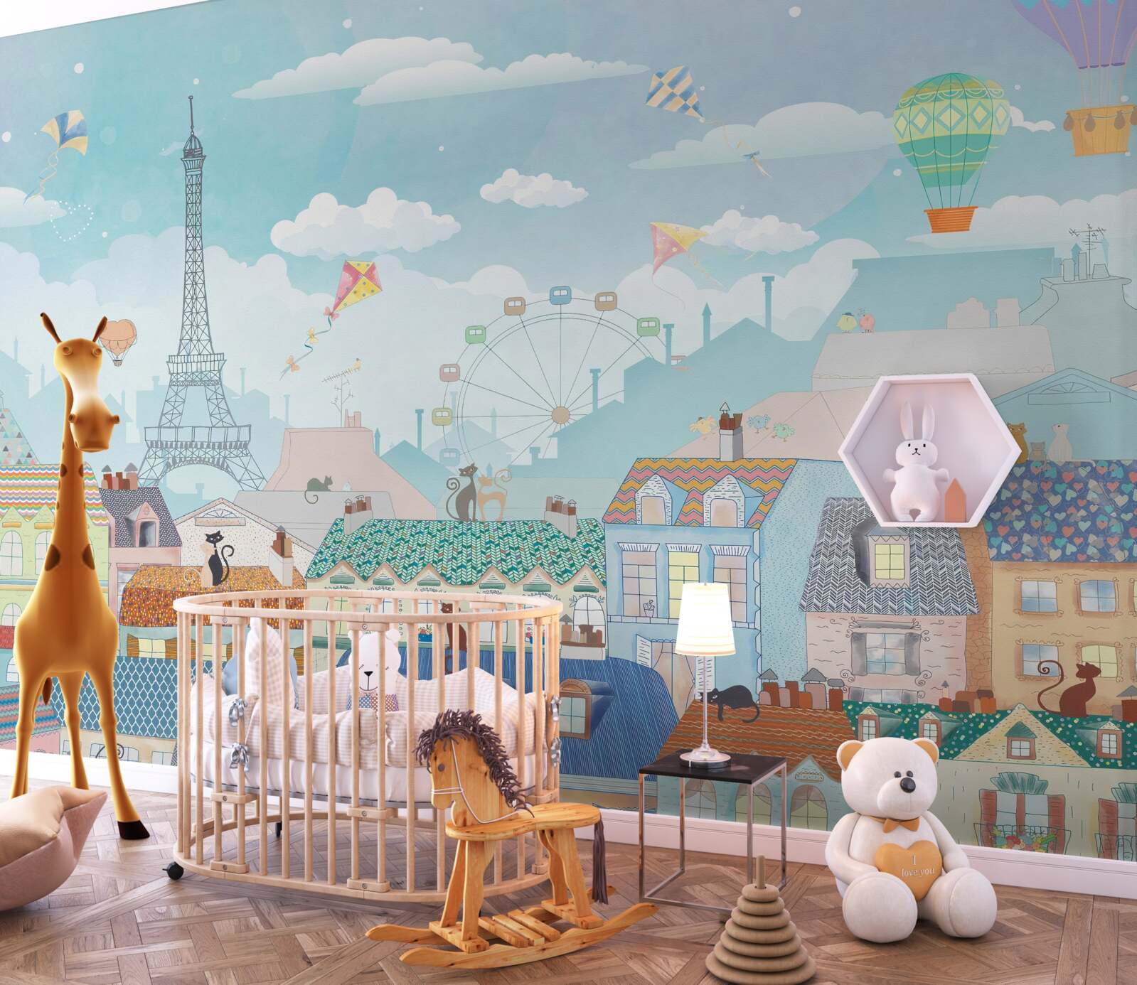 Fotobehang Parijse landschappen trekken de aandacht van katten op daken