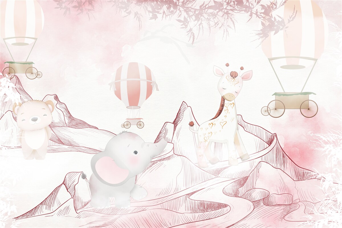 Fotobehang felroze dieren en vliegende ballen