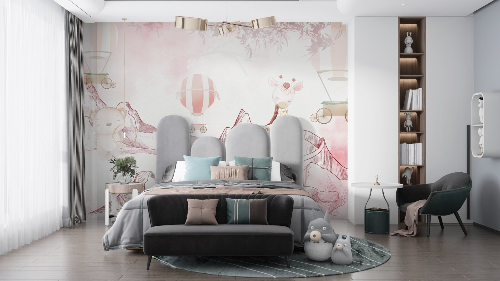 Fotobehang felroze dieren en vliegende ballen