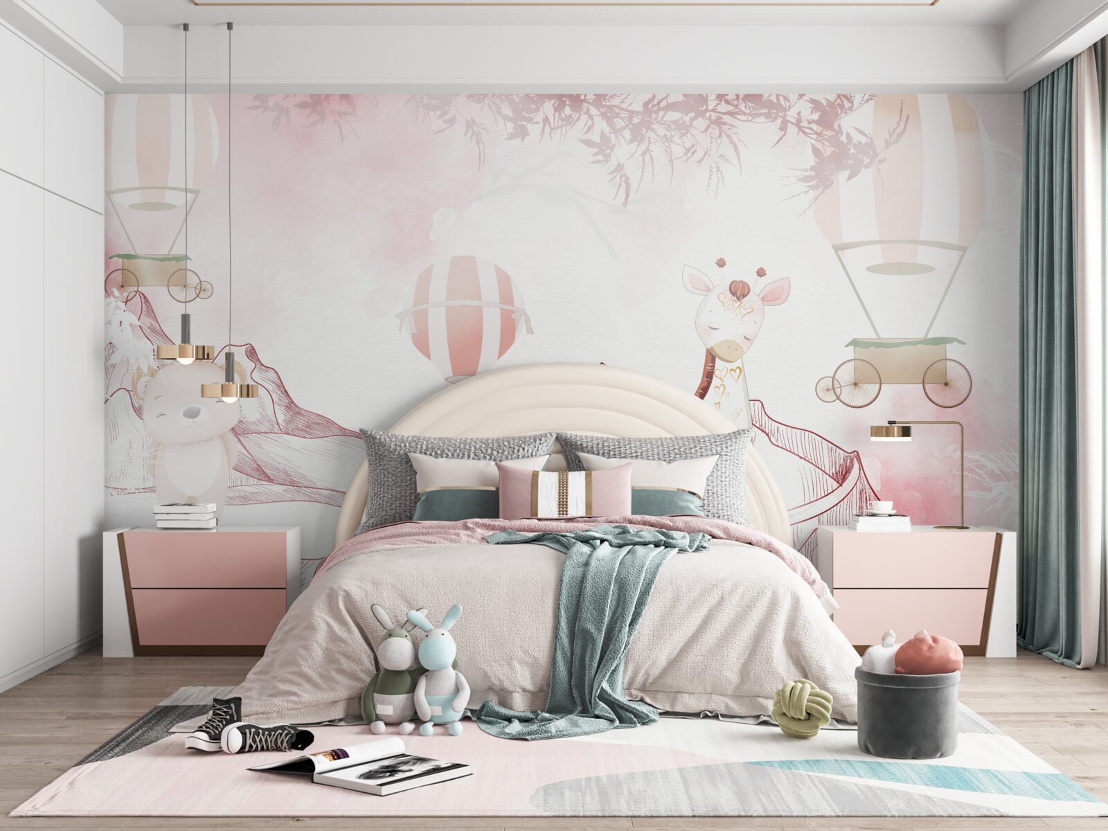 Fotobehang felroze dieren en vliegende ballen