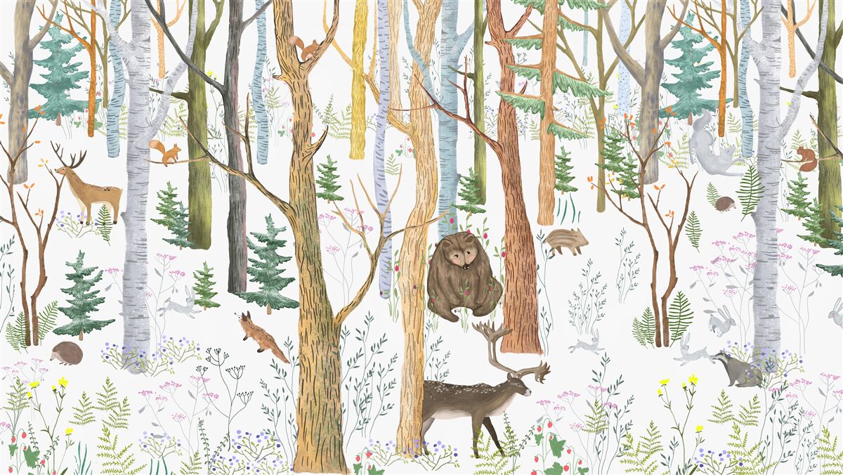 Fotobehang dieren lopen door het bos