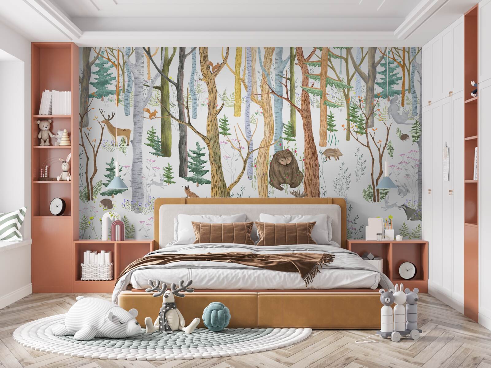 Fotobehang dieren lopen door het bos