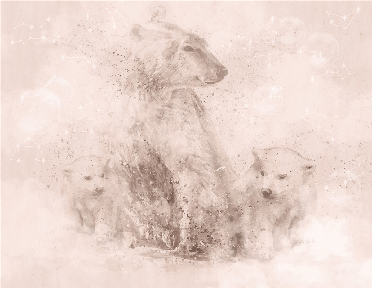 Fotobehang moederbeer met haar welpen