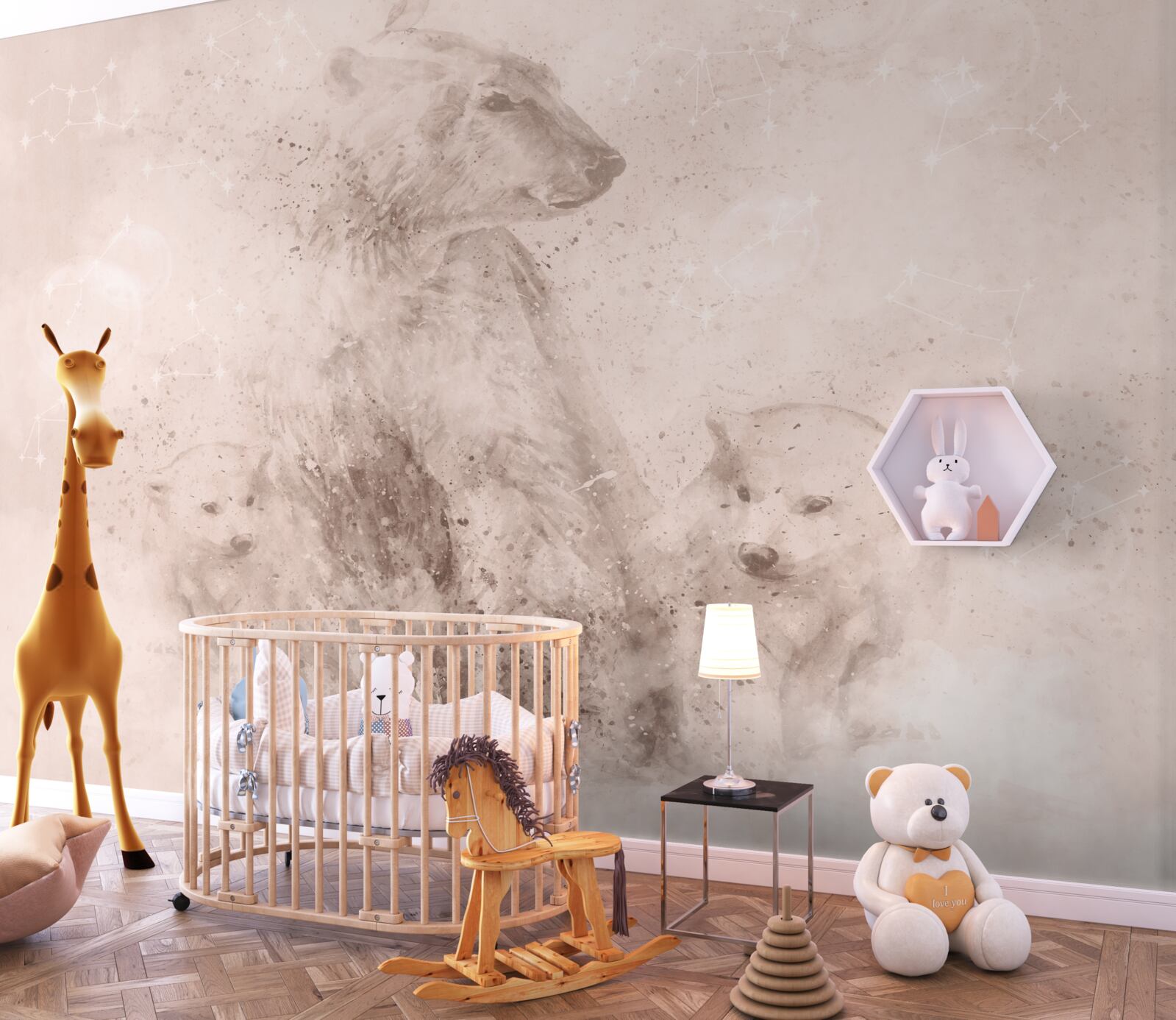 Fotobehang moederbeer met haar welpen