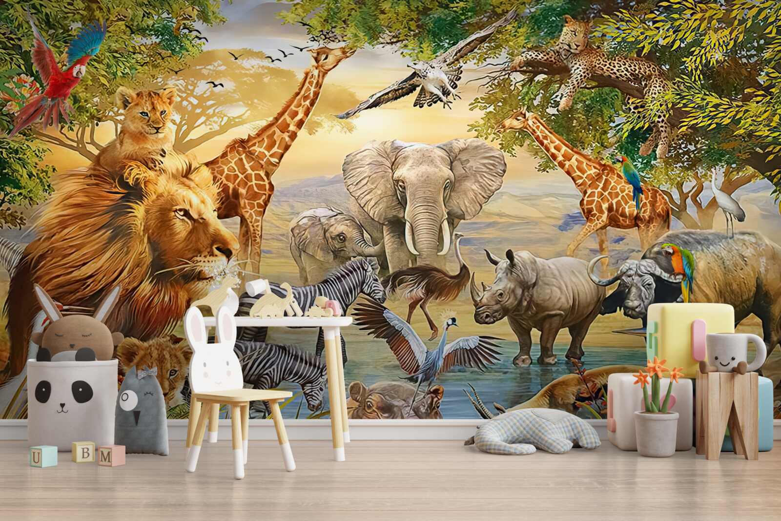 Fotobehang afrikaanse dieren bij de vijver