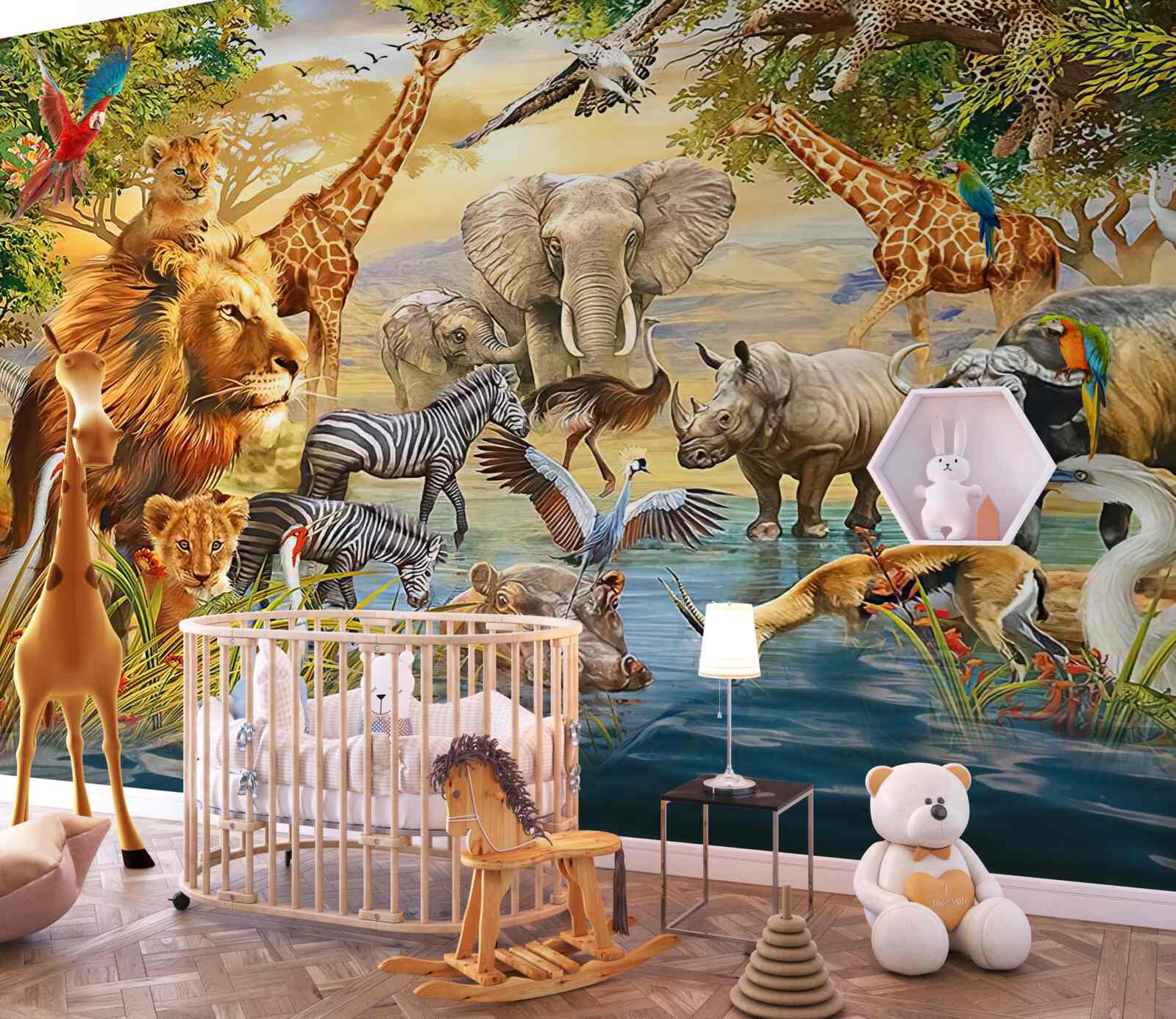 Fotobehang afrikaanse dieren bij de vijver