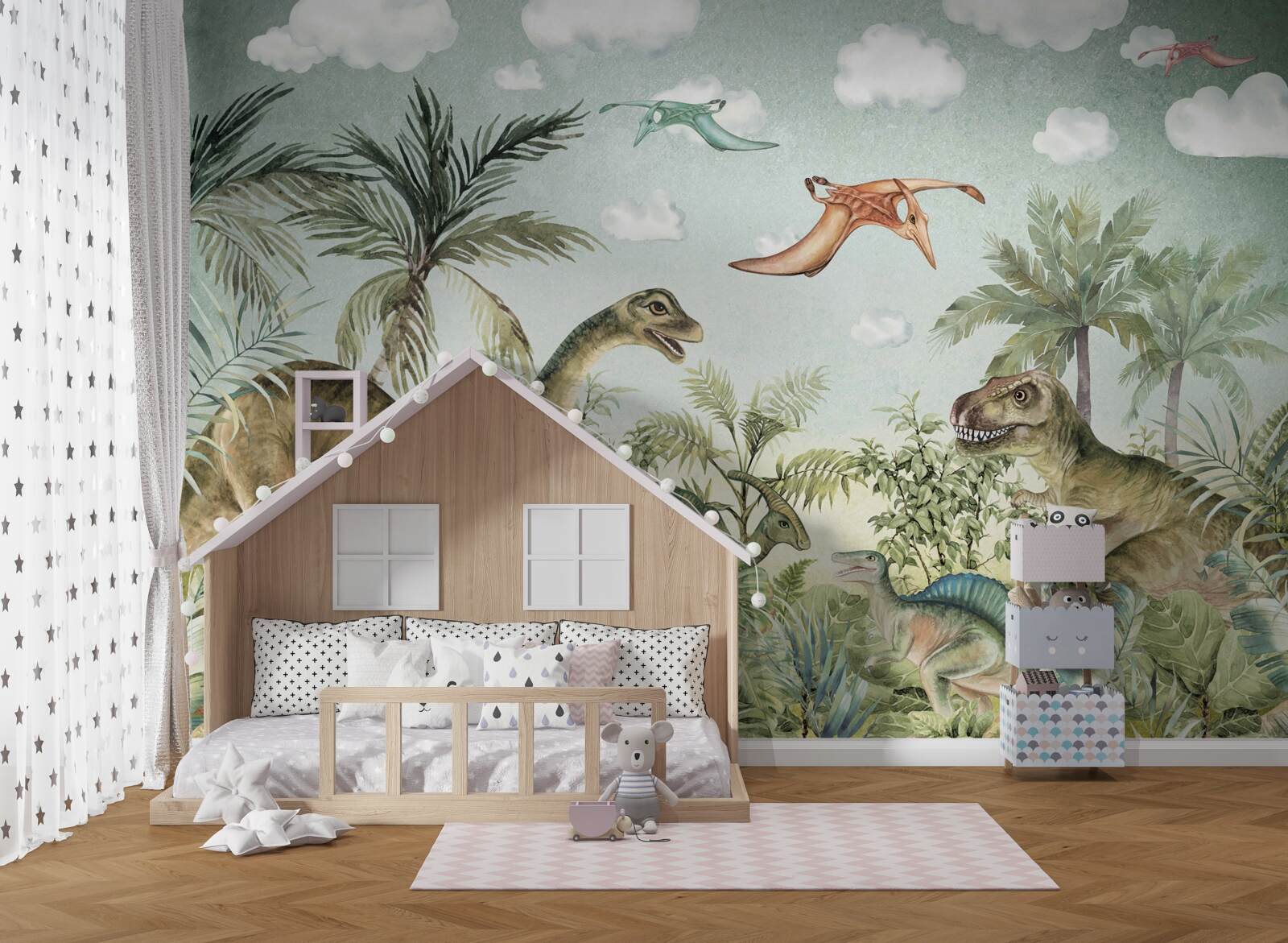 Fotobehang groen omringt de dinosaurussen