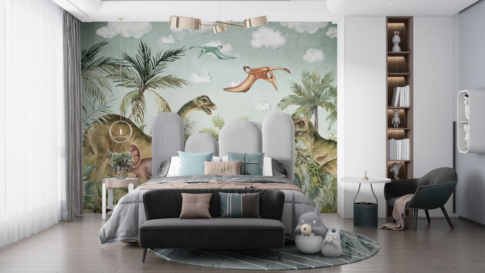 Fotobehang groen omringt de dinosaurussen