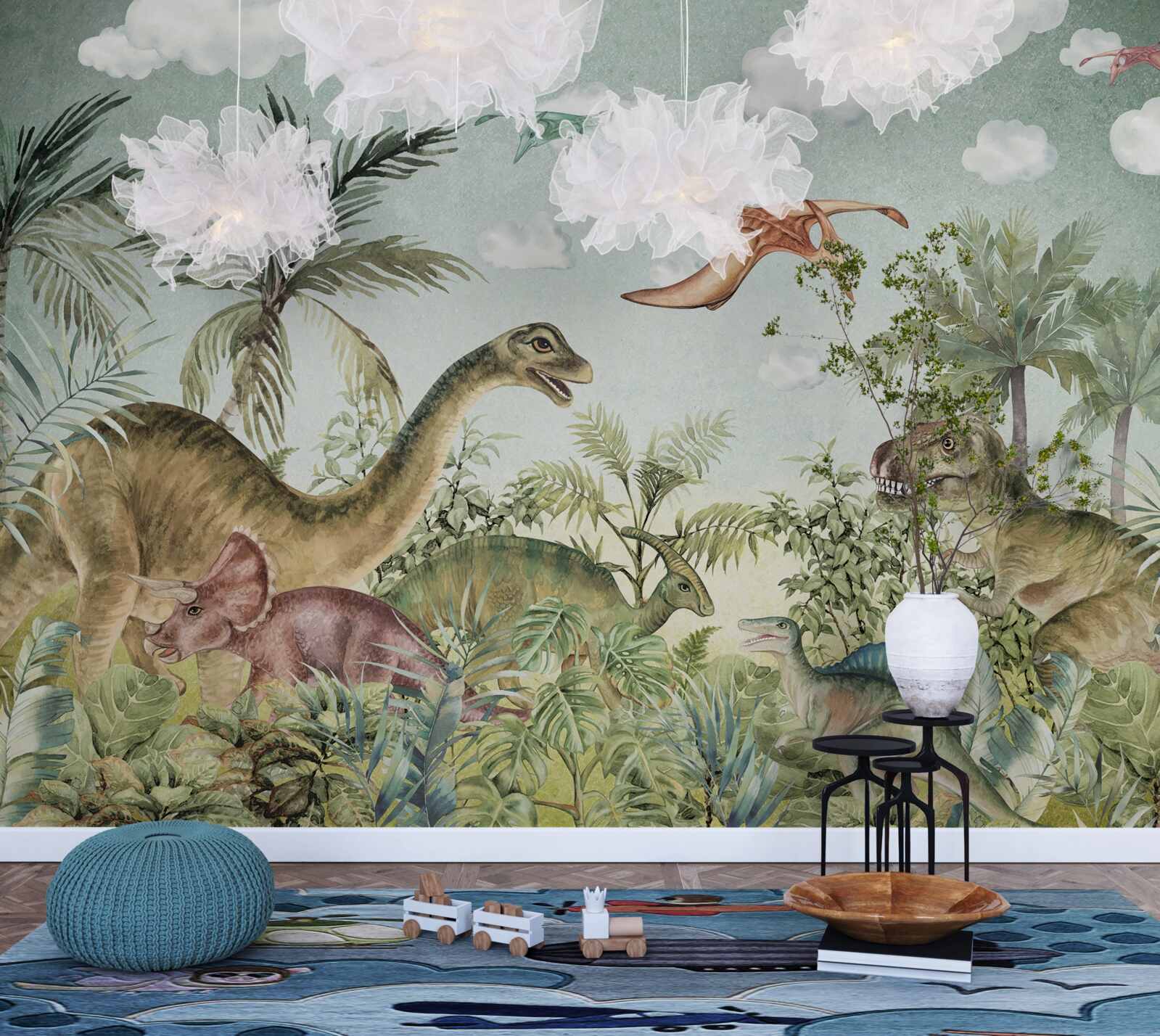 Fotobehang groen omringt de dinosaurussen