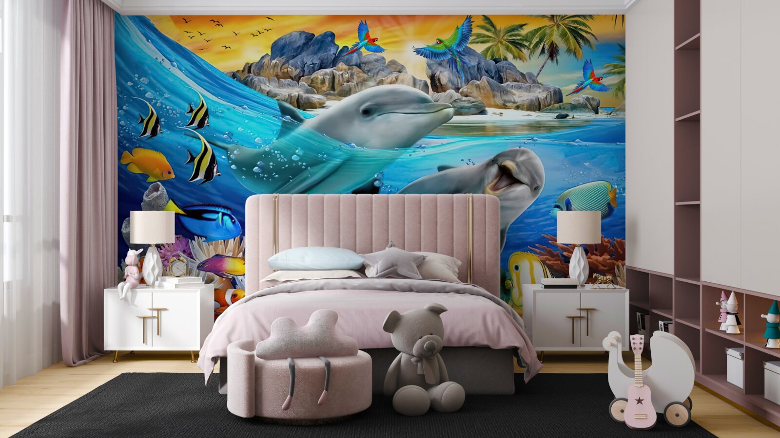 Fotobehang dolfijnen zwemmen naar het wateroppervlak