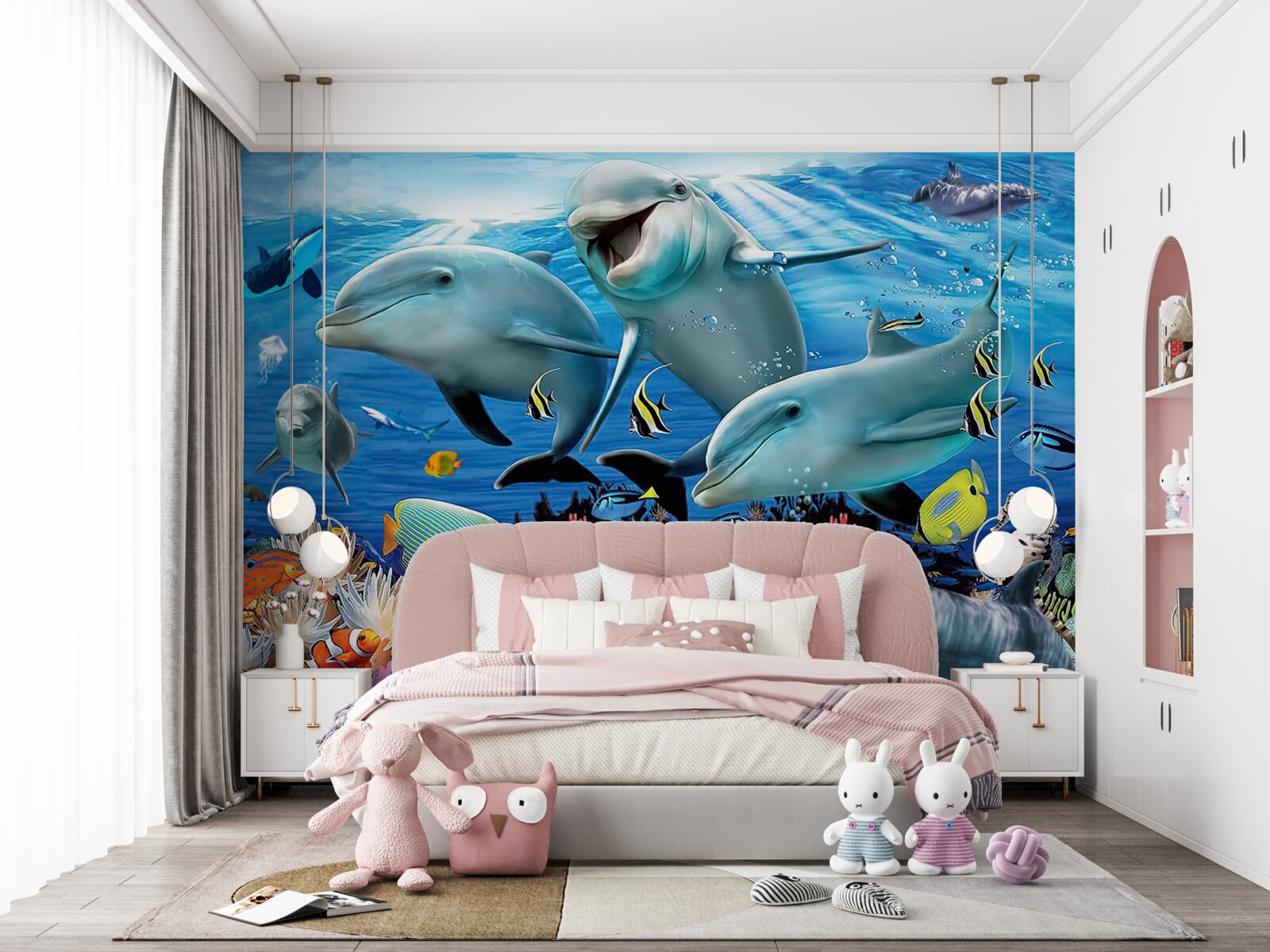 Fotobehang dolfijnen en vissen glimlachen onder water