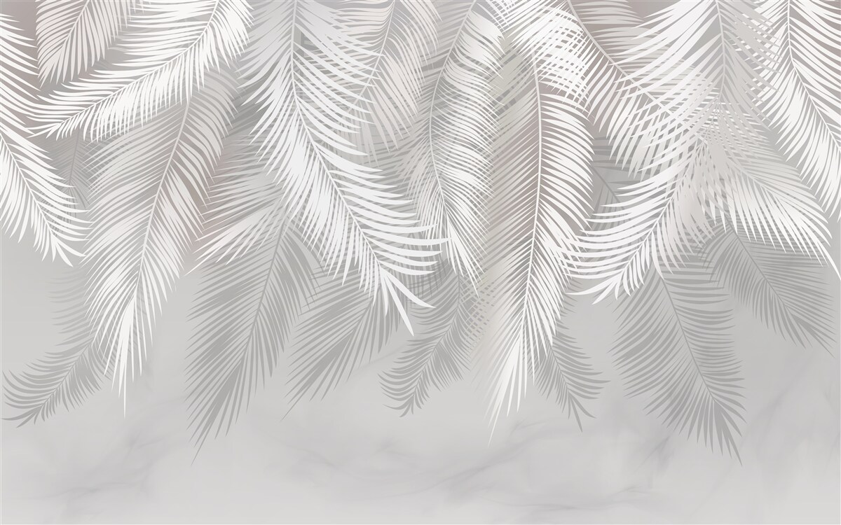 Fotobehang de bladeren, wit en helder, lijken op veren