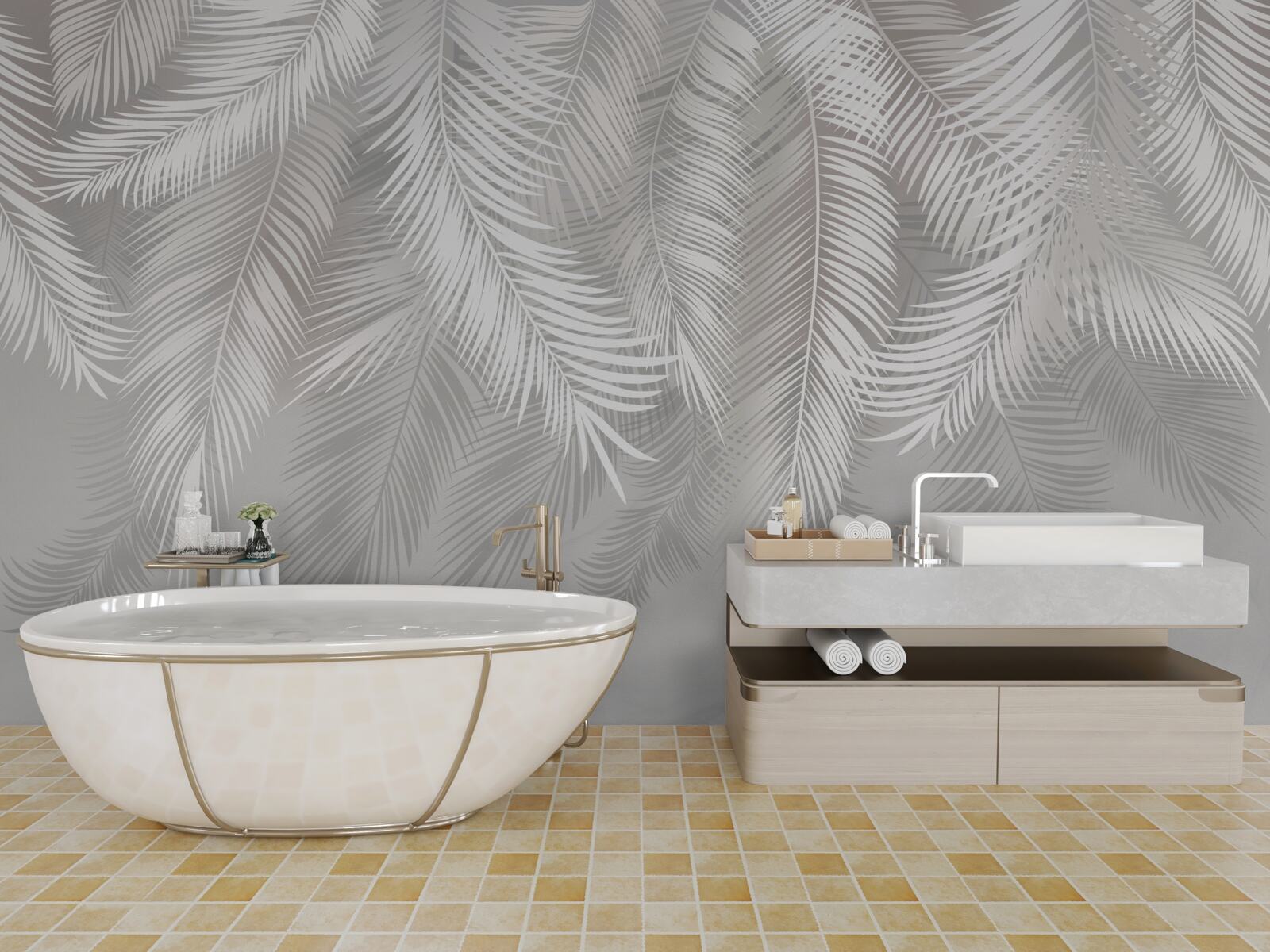 Fotobehang de bladeren, wit en helder, lijken op veren