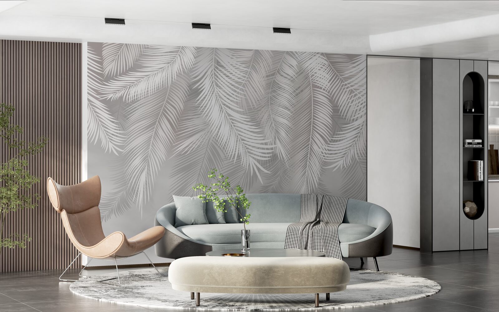 Fotobehang de bladeren, wit en helder, lijken op veren