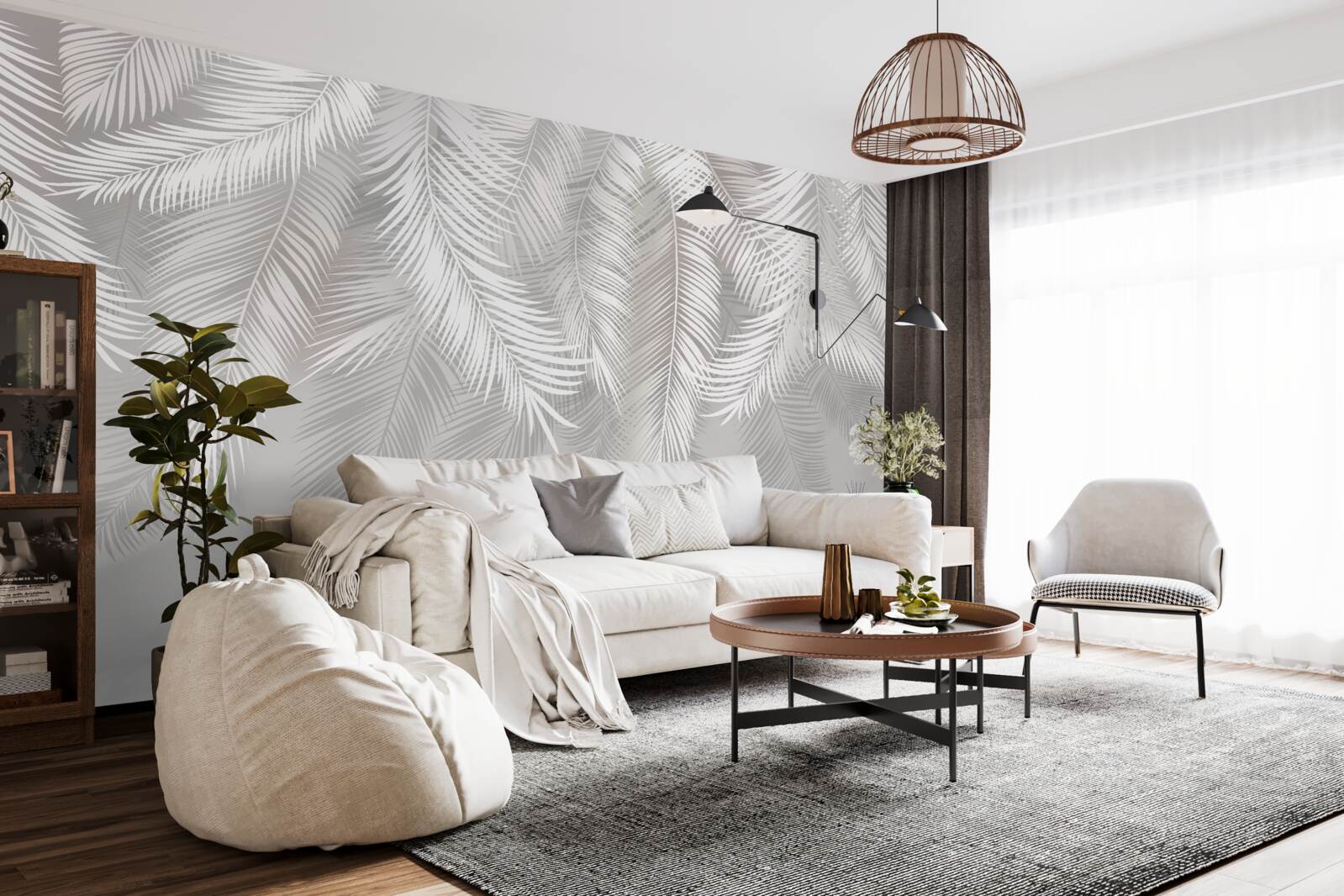 Fotobehang de bladeren, wit en helder, lijken op veren