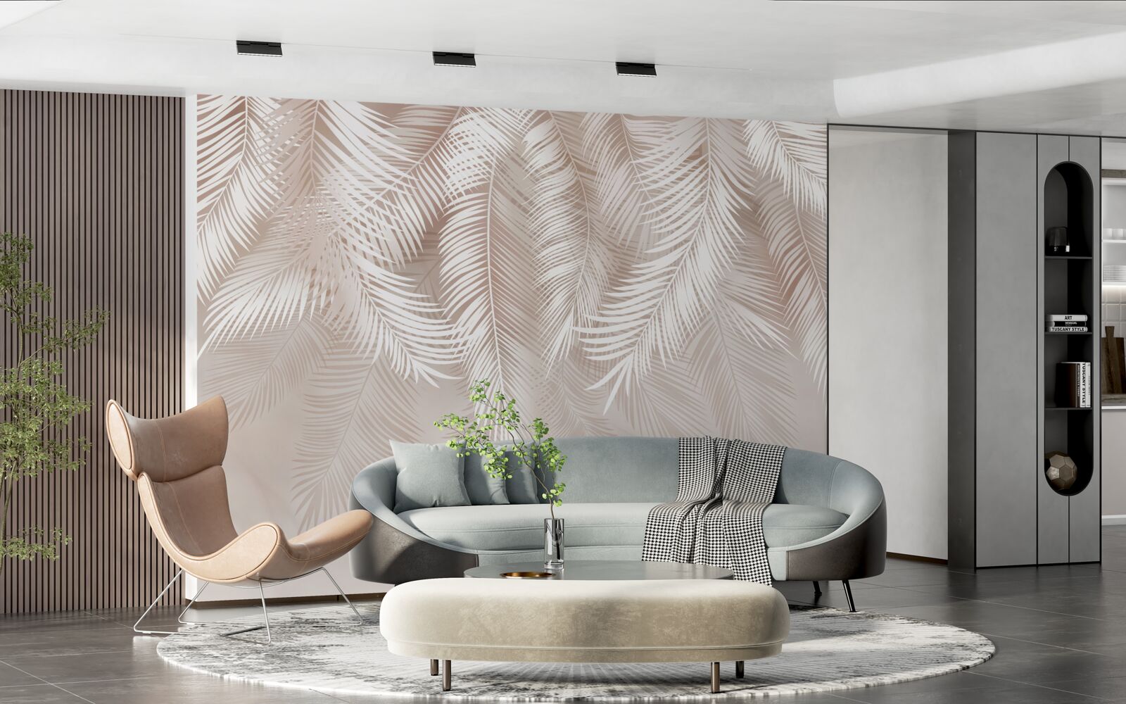 Fotobehang veren in roze en lichte tinten