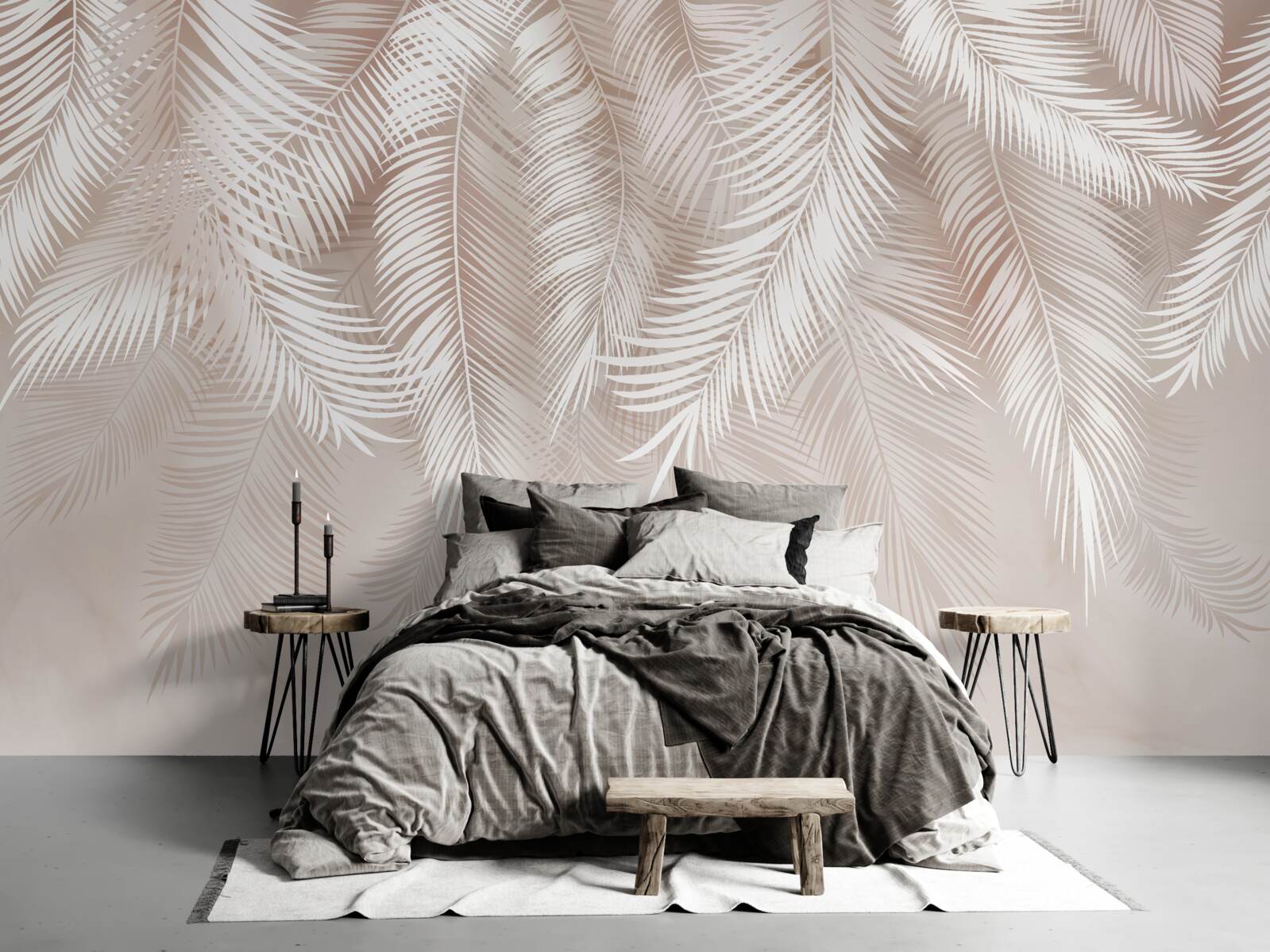 Fotobehang veren in roze en lichte tinten