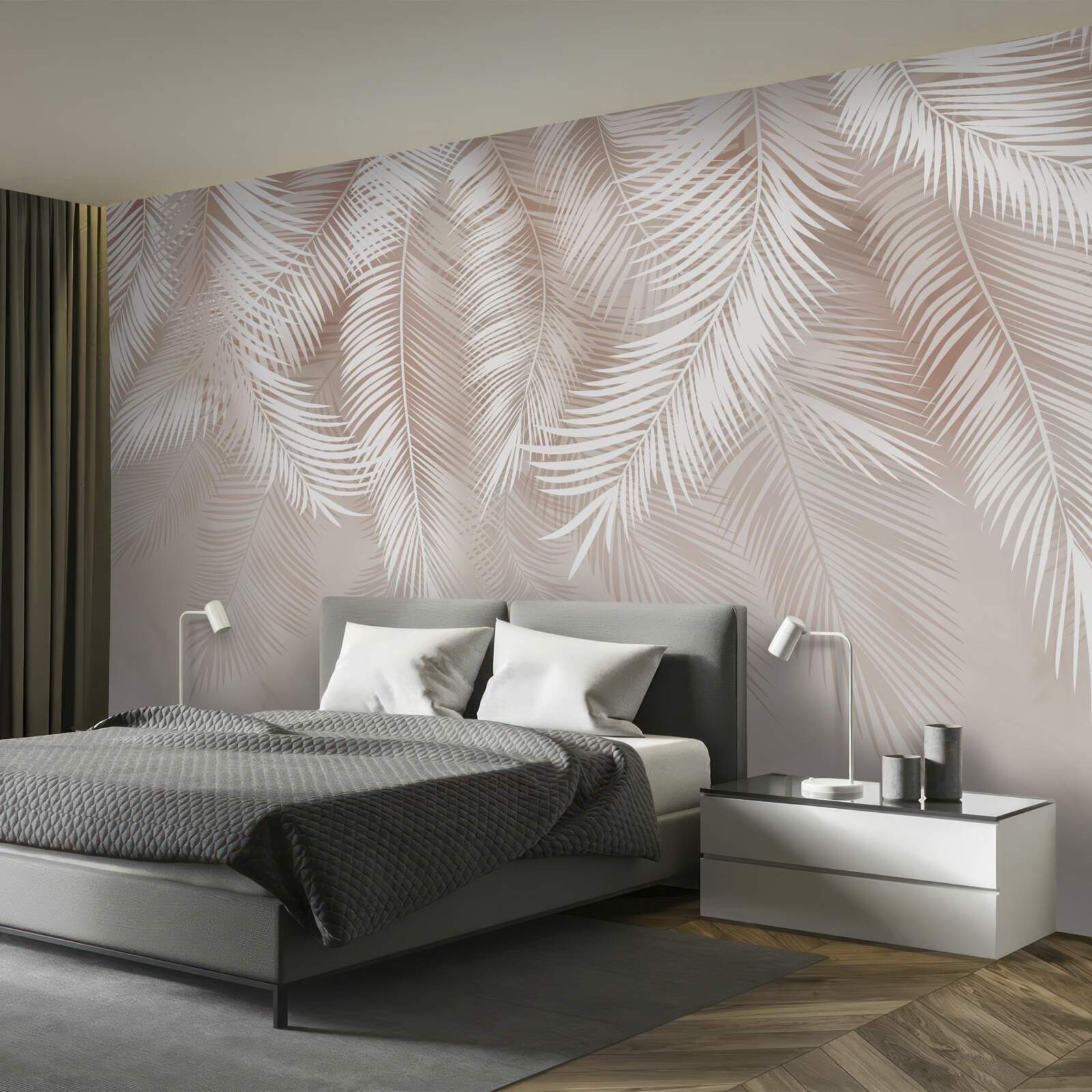 Fotobehang veren in roze en lichte tinten