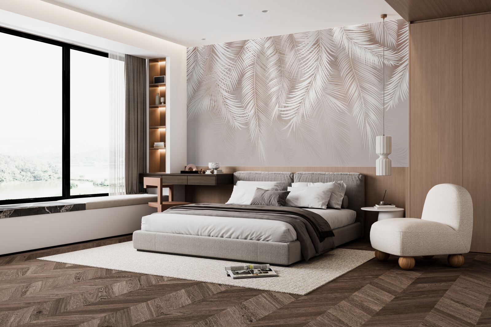 Fotobehang zachtroze veren