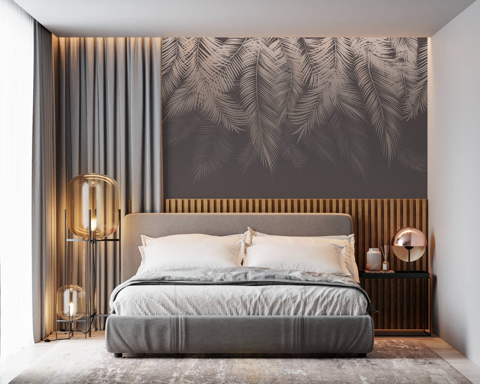 Fotobehang gouden palmbladeren