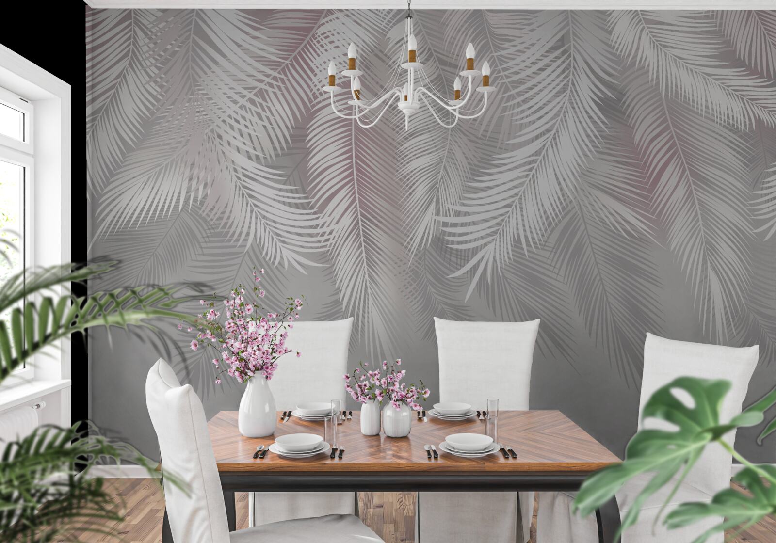 Fotobehang heldere bladeren op een donkere achtergrond