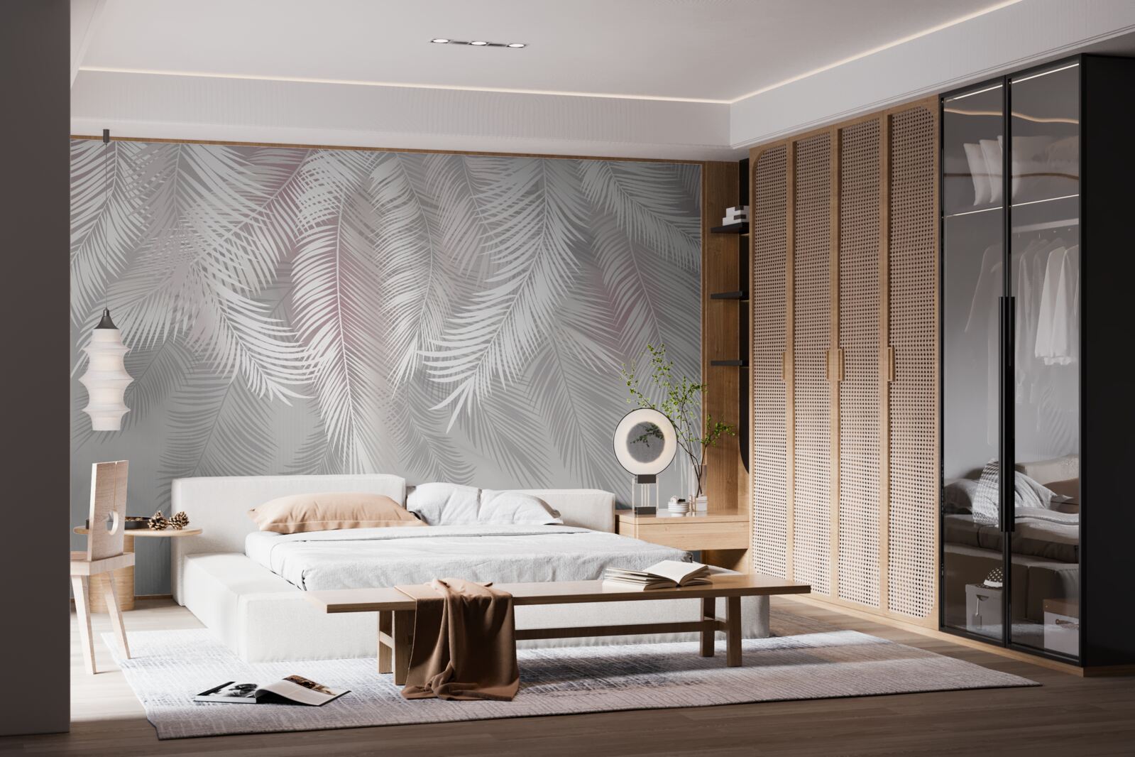 Fotobehang heldere bladeren op een donkere achtergrond