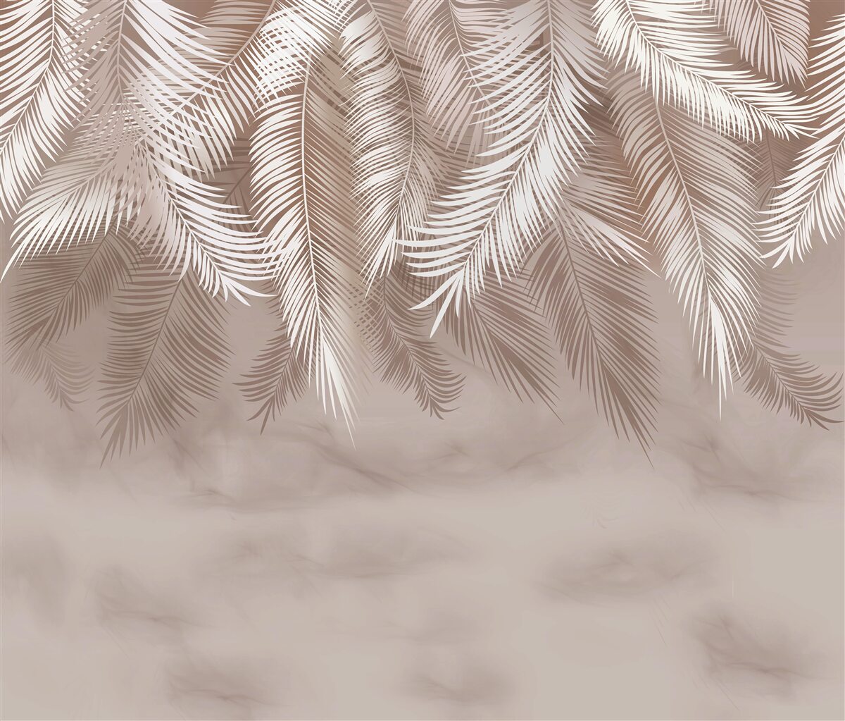 Fotobehang overhangende palmbladeren werden bestrooid met witte