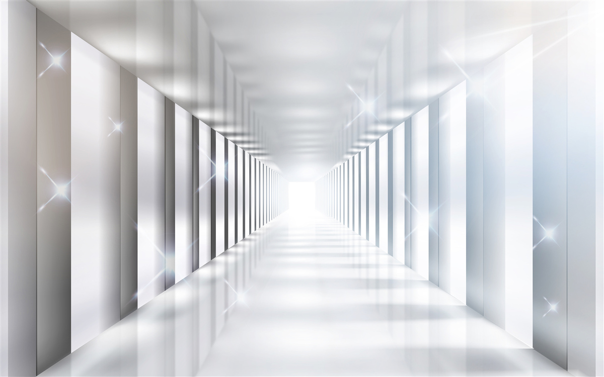 Fotobehang eindeloze tunnel die boven de stad hangt