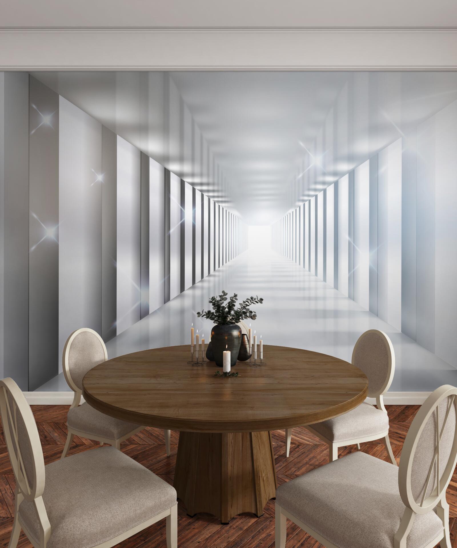 Fotobehang eindeloze tunnel die boven de stad hangt