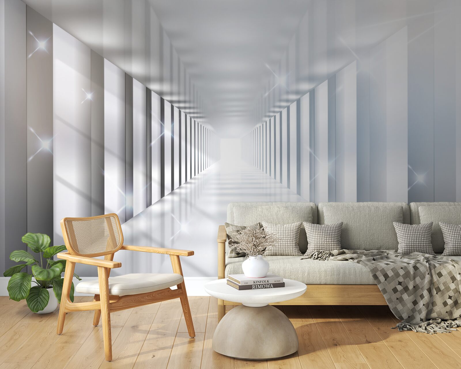 Fotobehang eindeloze tunnel die boven de stad hangt