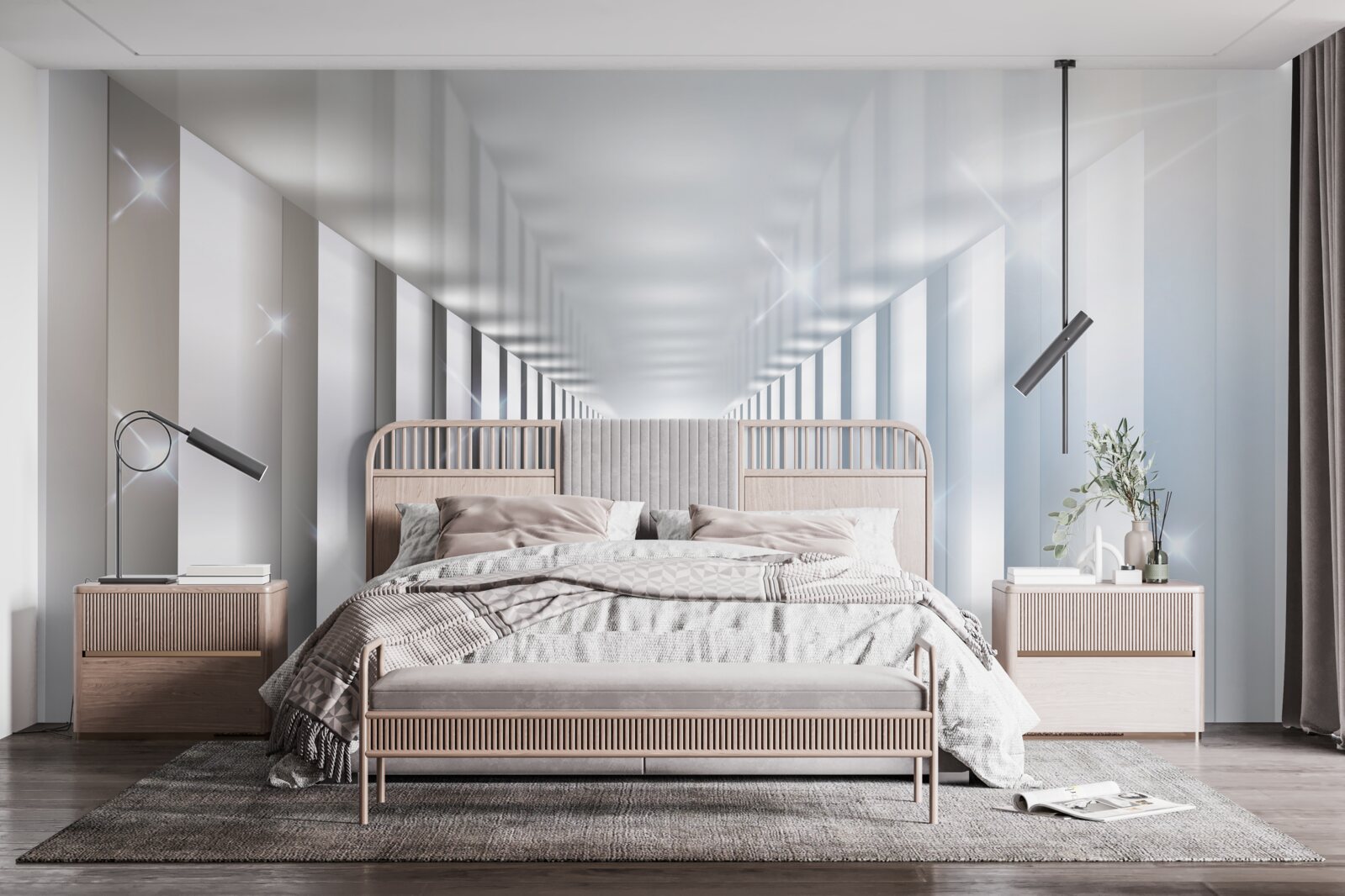 Fotobehang eindeloze tunnel die boven de stad hangt