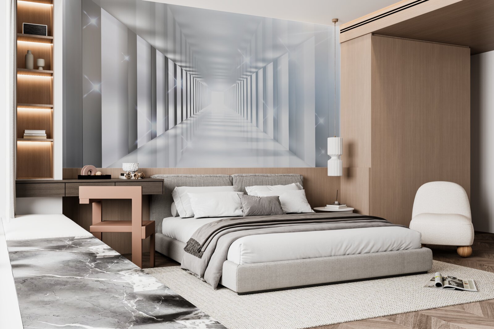 Fotobehang eindeloze tunnel die boven de stad hangt