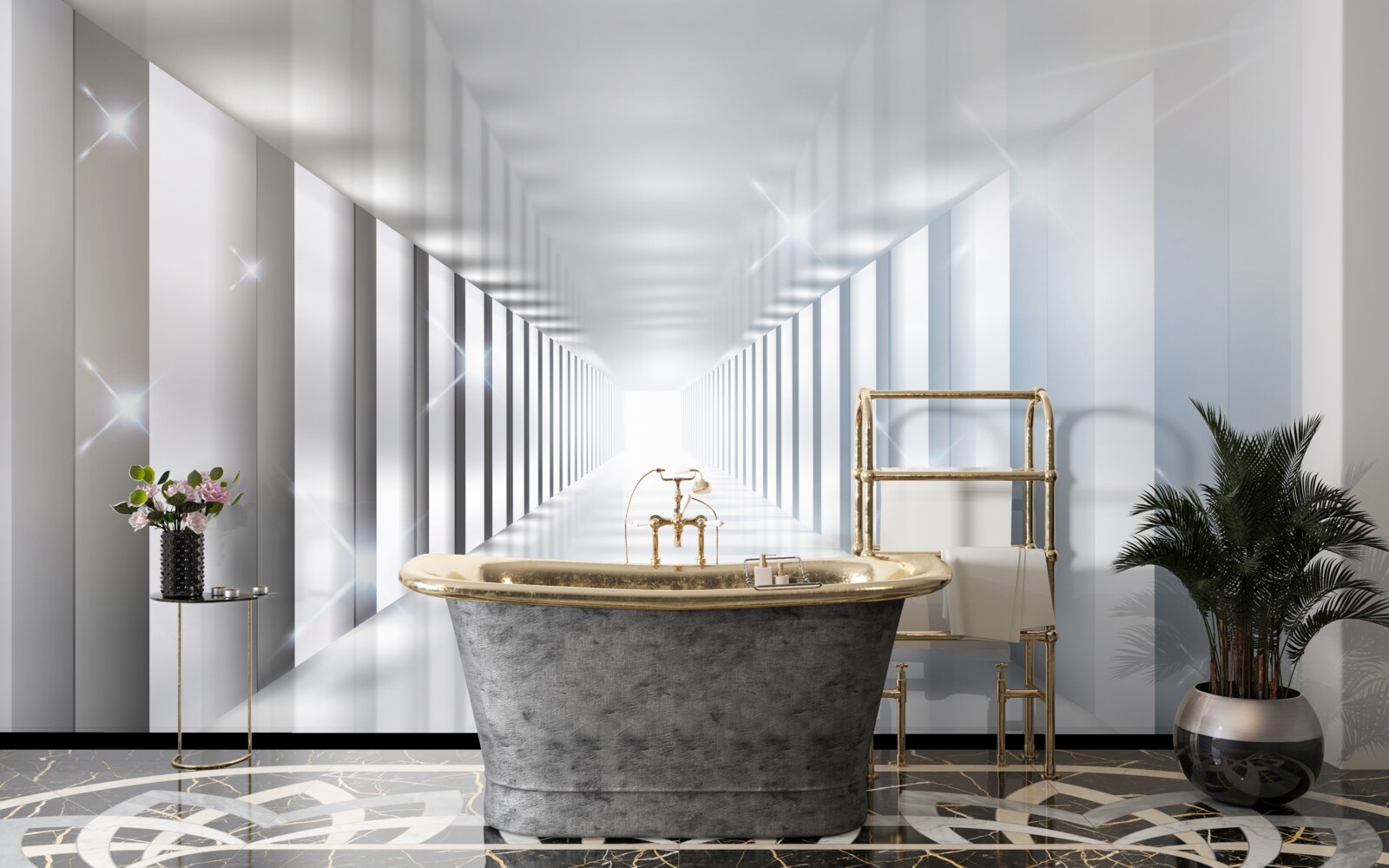 Fotobehang eindeloze tunnel die boven de stad hangt