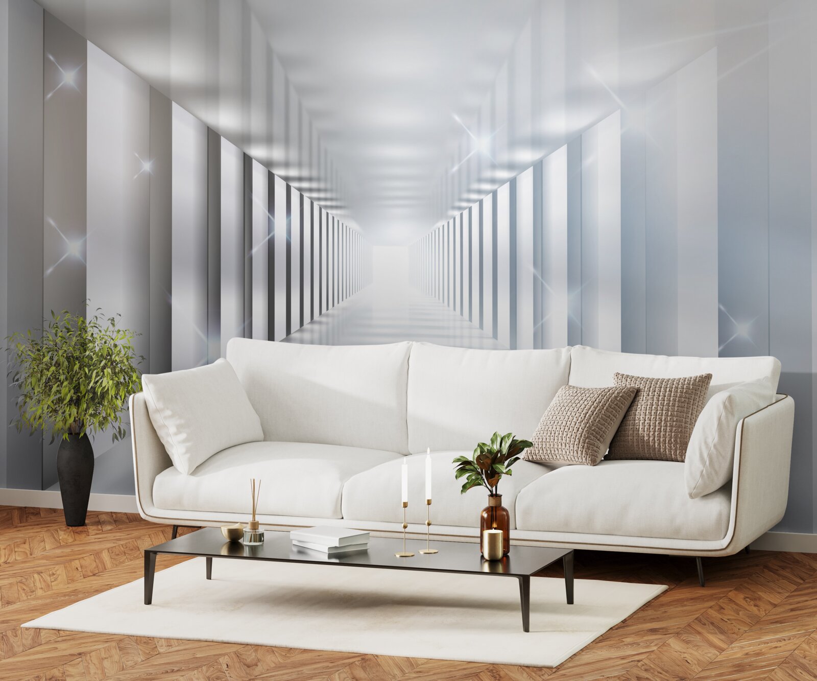 Fotobehang eindeloze tunnel die boven de stad hangt