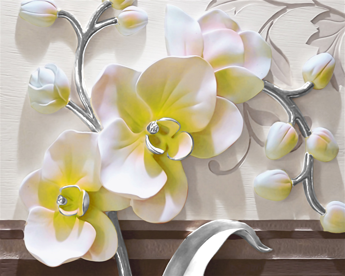 Fotobehang orchidee met een unieke witte en gele kleur